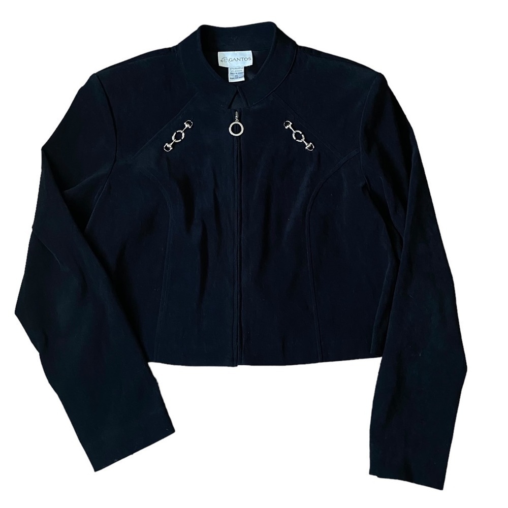 VTG Gantos Black Cropped Zip Front Jacket Blazer Size XL